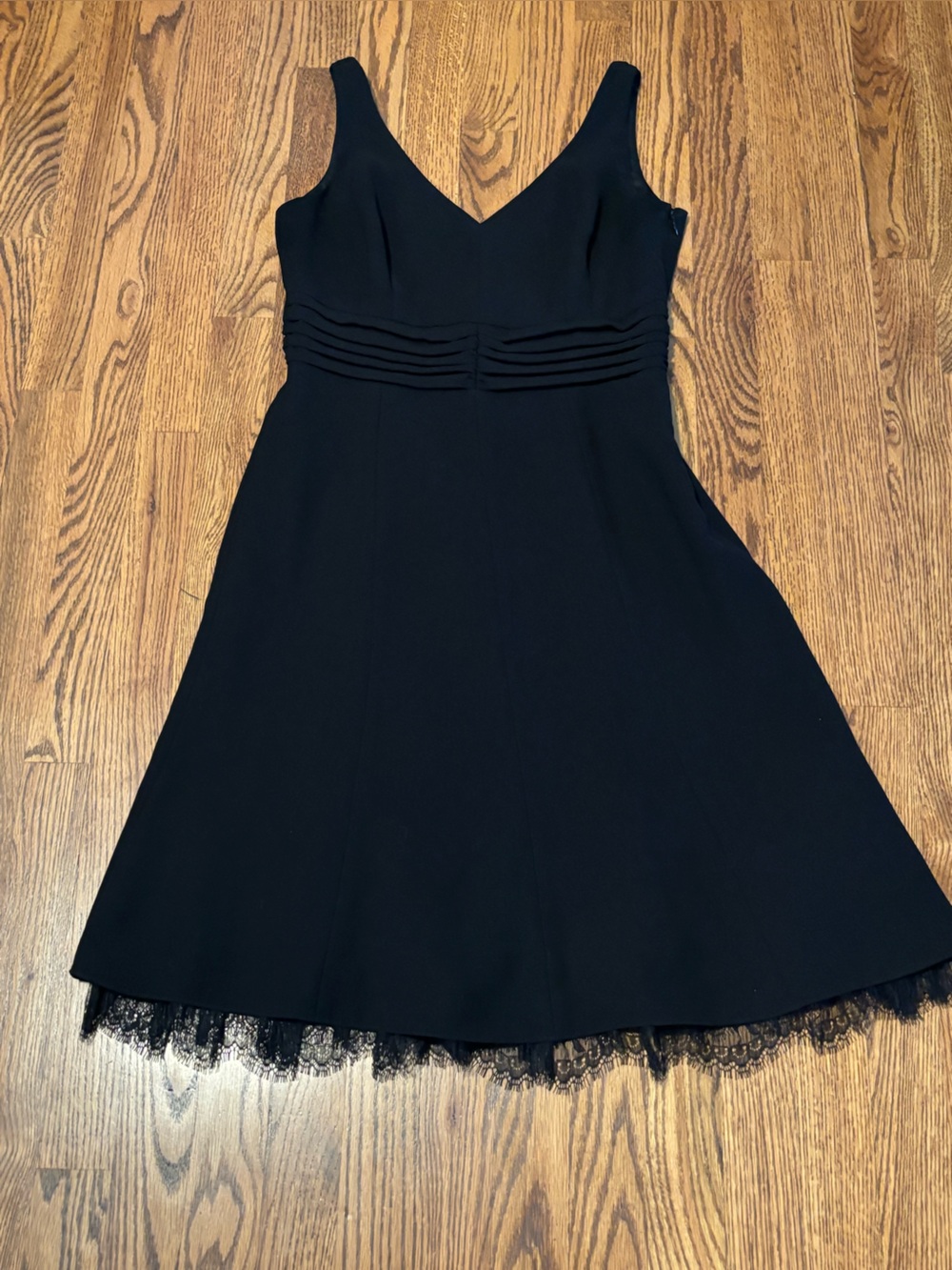 Ann Taylor Petites Black A-Line Dress with Eyelash Lace Trim, Size 6P